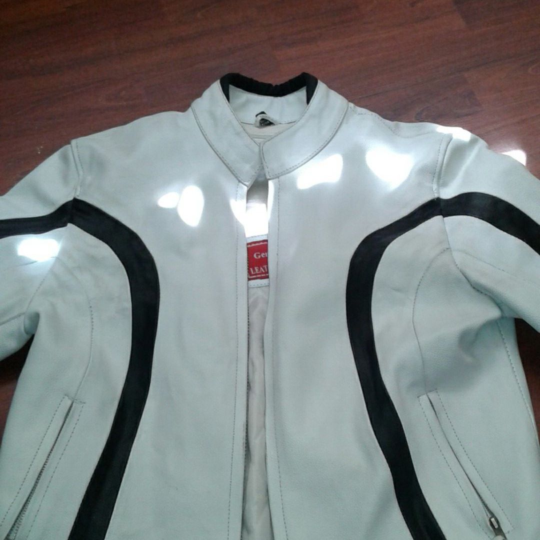 Leather 100% Motorcycle White and black leather jacket.. $100.00 This Jacket is real Nice..