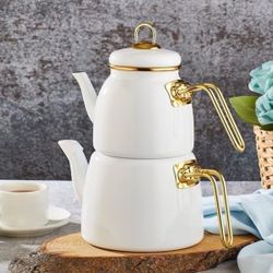 LaModaHome White Color Glory Enamel Turkish Tea Pot Kettle