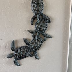 🐢 Coastal Sea Turtle Wall Decor – Metal Nautical Accent