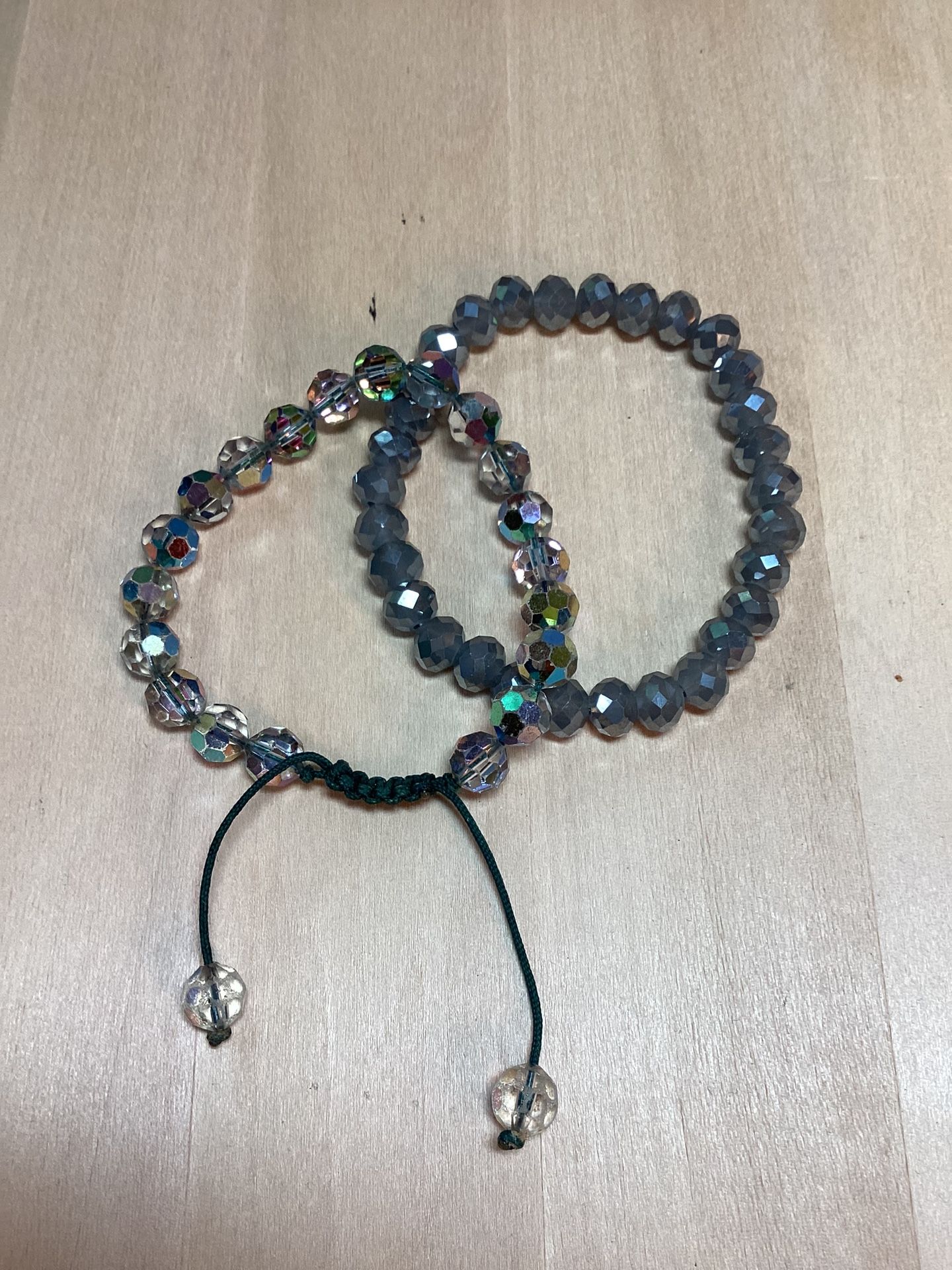Set Of 2 Sparkly Faceted Glass Gray Bead Stretch Bracelets