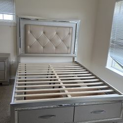 Glamour Champagne Queen Storage Bed