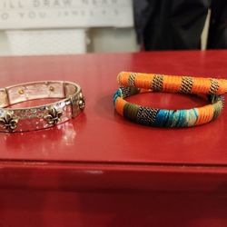 3 bracelets, metal bracelet-size flexable, good condition all for $5