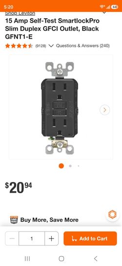 Leviton 20 Amp GFCI Outlet Black GFNT1-E