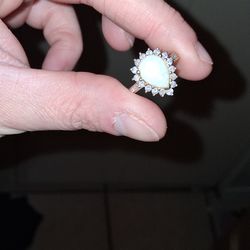 Pear-Shaped Opal and Diamond Sunburst Frame Ring in 10K Yellow Gold