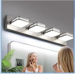 360° Rotate LED Bathroom Vanity Light Fixtures, 1600LM Acrylic Brushed Nickel Vanity Lights for Bathroom, Modern Wall Lighting Fixtures Over Mirror @A