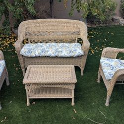Wicker Bench with Cushion