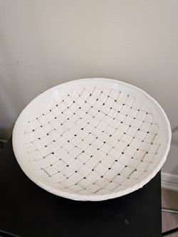 Handcrafted Portuguese White Ceramic Woven Basket Bowl