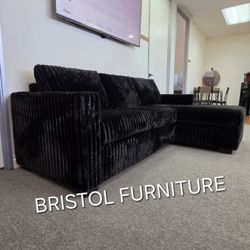 🎲 Sectional Sofa, Black Color,  Fur Like Jumbo Corduroy,  New In The Box.