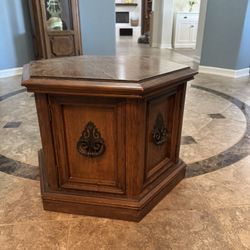 Vintage Hexagon Side End Table with Storage