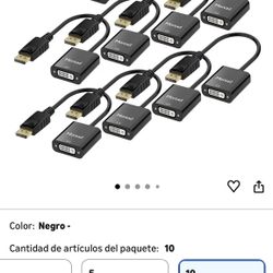 DisplayPort (DP) to DVI adapter, 10-pack, gold-plated DisplayPort to DVI-D adapter (male to female) compatible with computers, desktops, laptops, and 