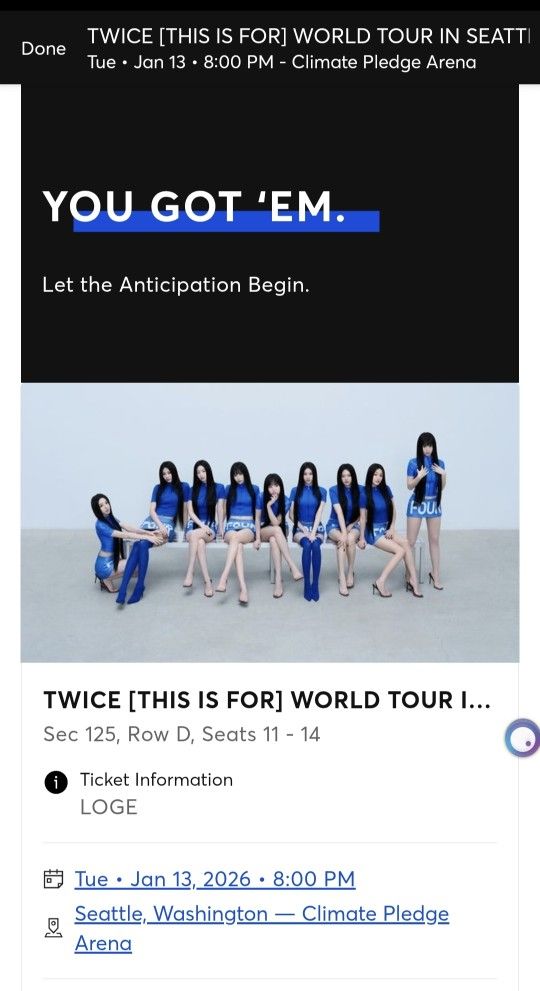4 Tickets: TWICE [THIS IS FOR] WORLD TOUR IN SEATTLE