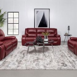 Three Piece Upholstered Reclining Sofa Set Red