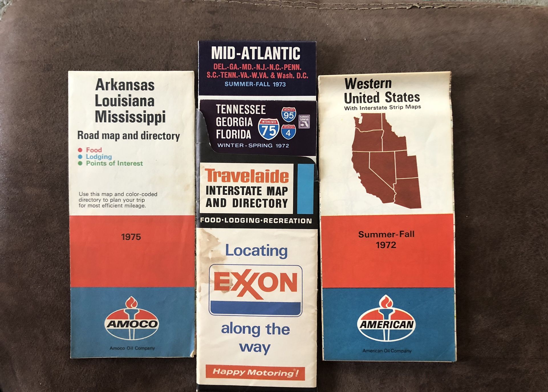 4 Vintage U.S. Gas Station Maps-Mississippi-Ark-La-Tenn-Ga-Fla-Pa-Western U.S