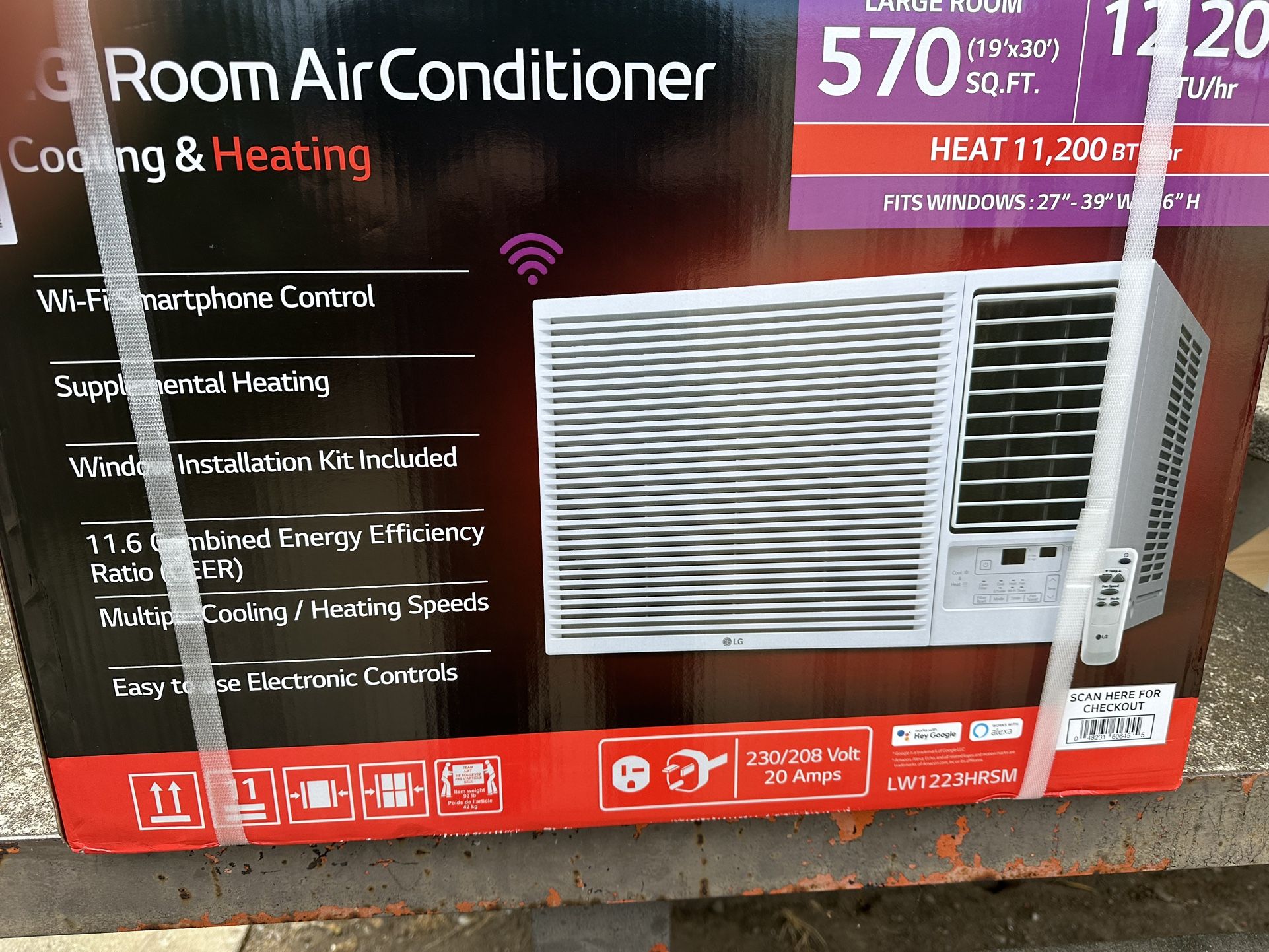 12,200 BTU 230/208V Window Air Conditioner Cools 570 Sq. Ft. with Heater, Wi-Fi Enabled and Dehumidifier in White