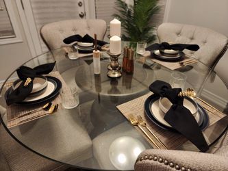 Round Glass Top Dining Table with 4 Chairs