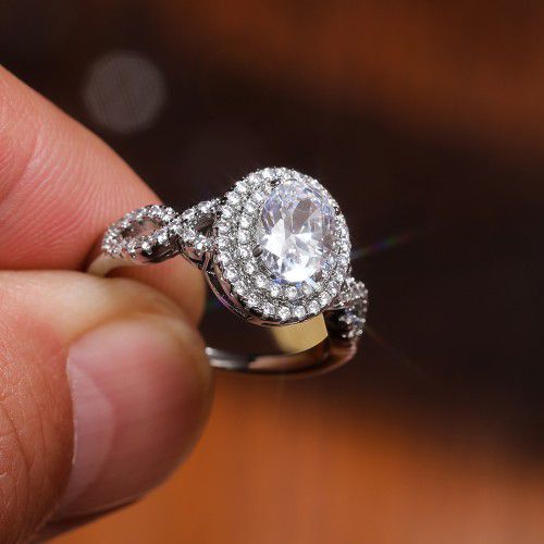 "Double Layer Crystal Oval Wedding Luxury Rings for Women/Girl, K900
 