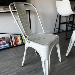 Two Metal Chairs, Indoor or Outdoor, Industrial Style, Stackable, Matte White & Black