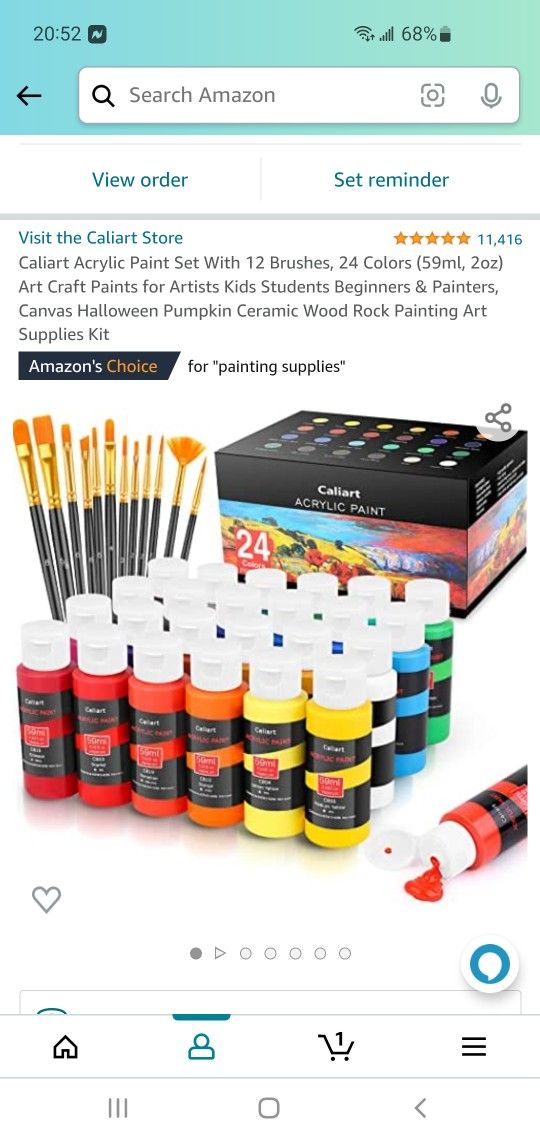 Acrylic Paint Set - 12 Brushed With 24 Colors And Pack Of 12 8x10" White Canvas