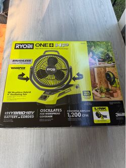 RYOBI ONE+ 18V HP Brushless Cordless Hybrid 9 in. WHISPER SERIES Oscillating Fan (Tool Only)