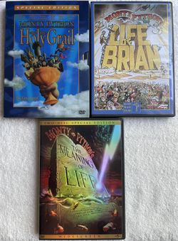 3 Monty Python Movies: The Meaning Of Life, Holy Grail, The Life Of Brian.