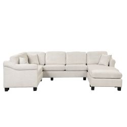 122.1 *91.3 4pcs Sectional Sofa with Ottoman with Right Side Chaise velvet fabric White