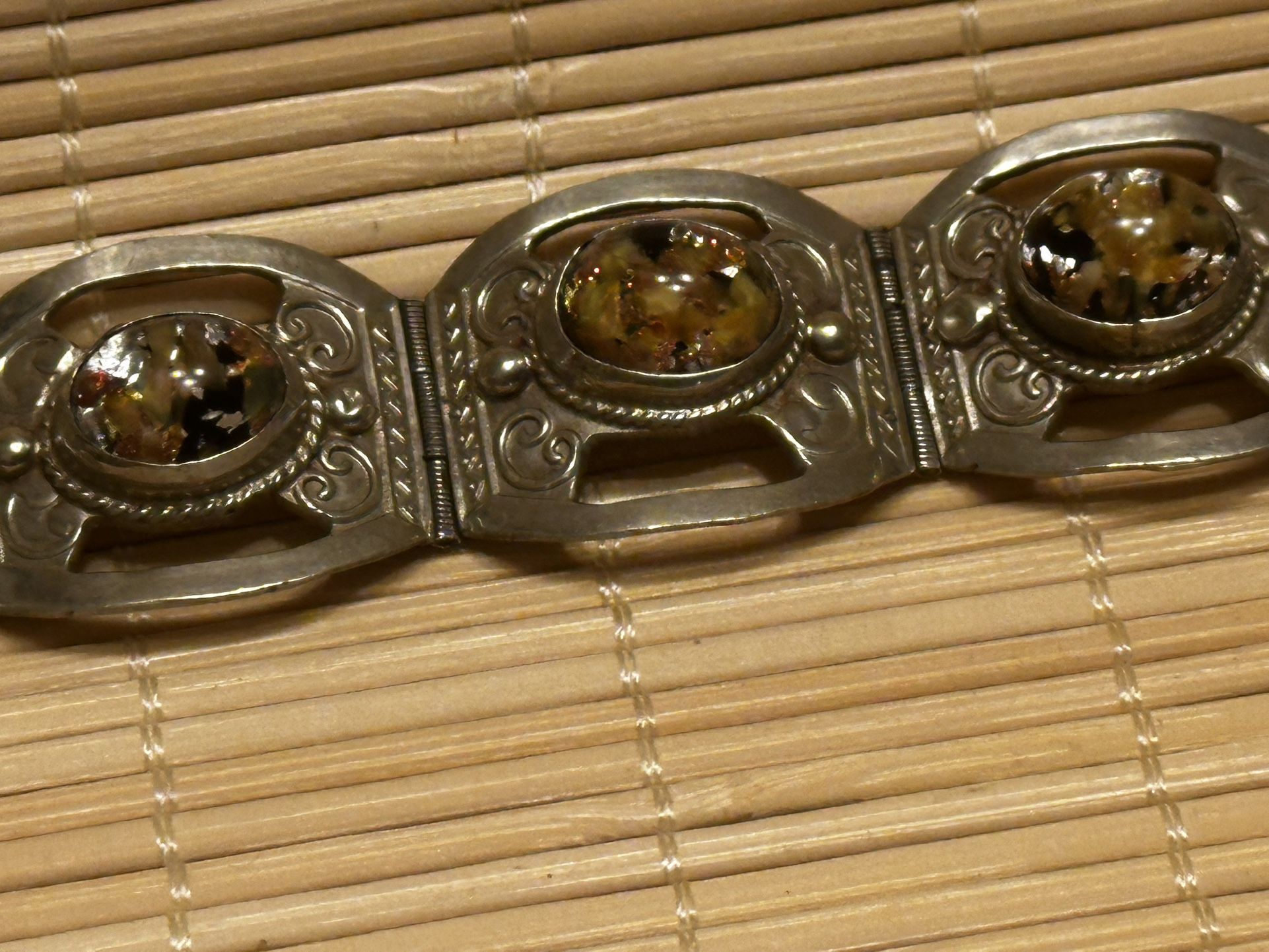 vintage Taxco Mexican sterling silver abalone shell panel bracelet