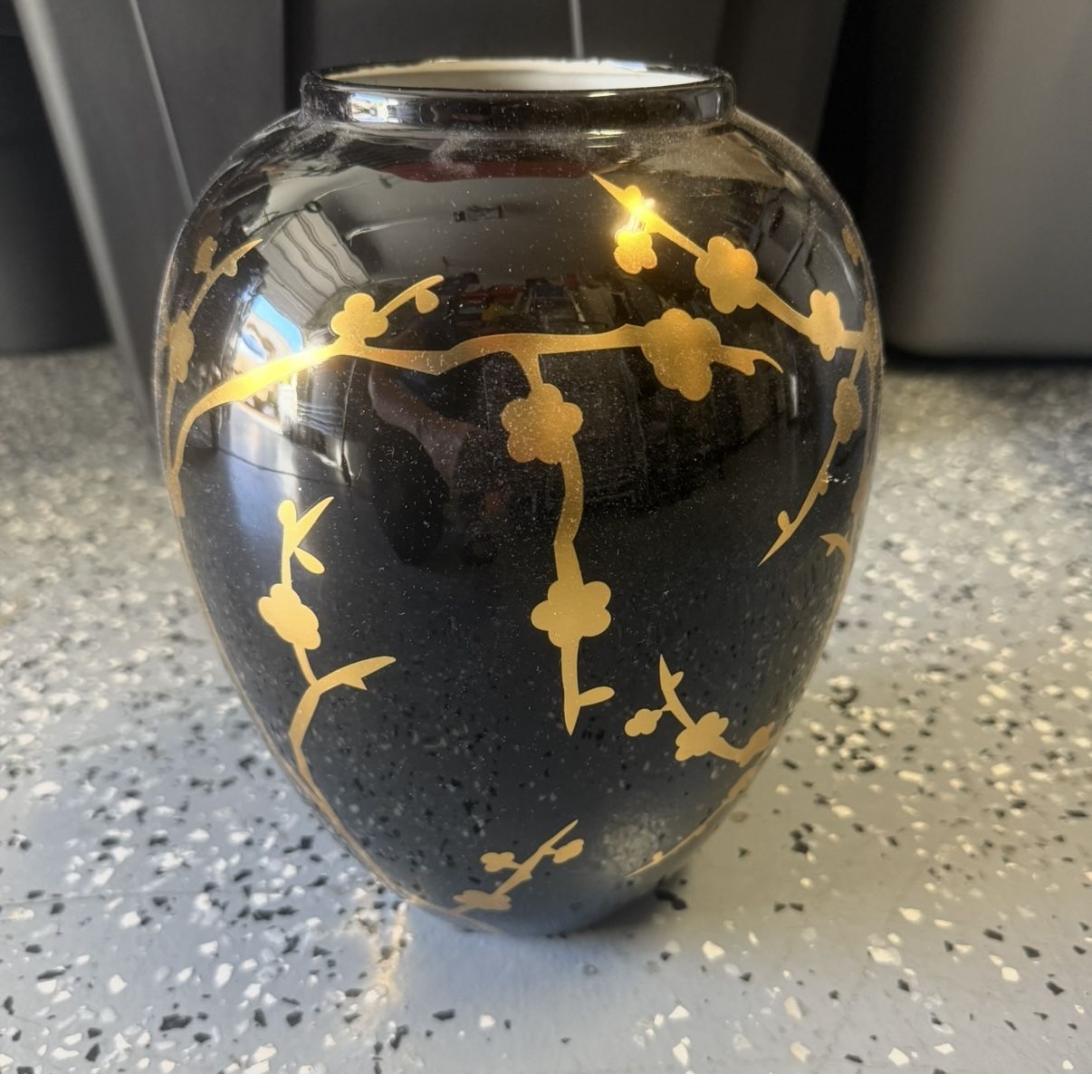 Black Ceramic Glass Vase Hand Painted