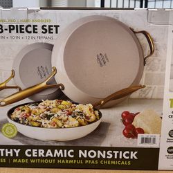 The GreenPan Jewel Ultra Durable Pro Ceramic Non Stick 3 Piece Pan Set is a high-quality cookware set designed for use on various stove types includin
