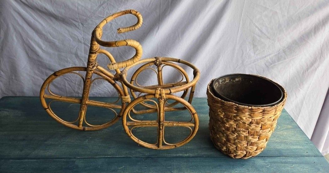Vintage Bamboo Bike Plant Holder