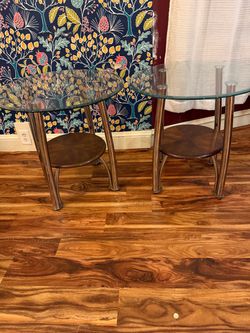 Glass Top Side Tables with Wood Shelf Set of 2