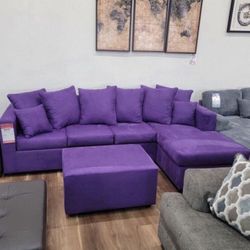 New Purple, Gray, Or Black USA Made Sectional And Ottoman Sofa Couch 