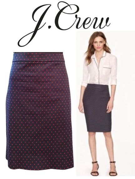 J. Crew The Pencil Skirt Navy Red Polka Dot Cotton Sateen Size 8