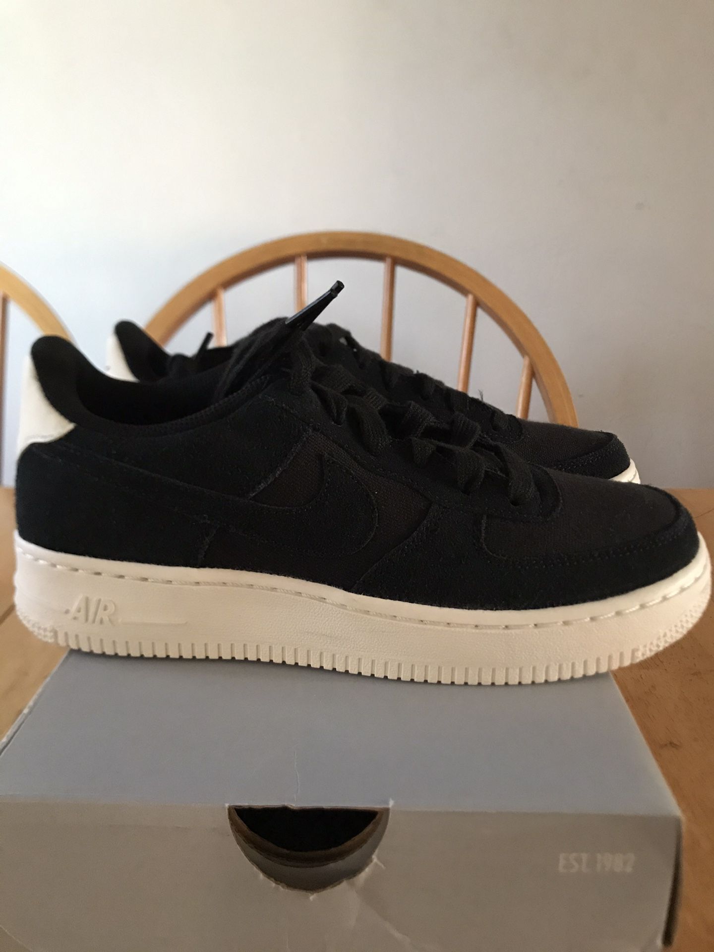 Brand new Nike Air Force One suede black shoes (youth 5y, women’s 6.5)