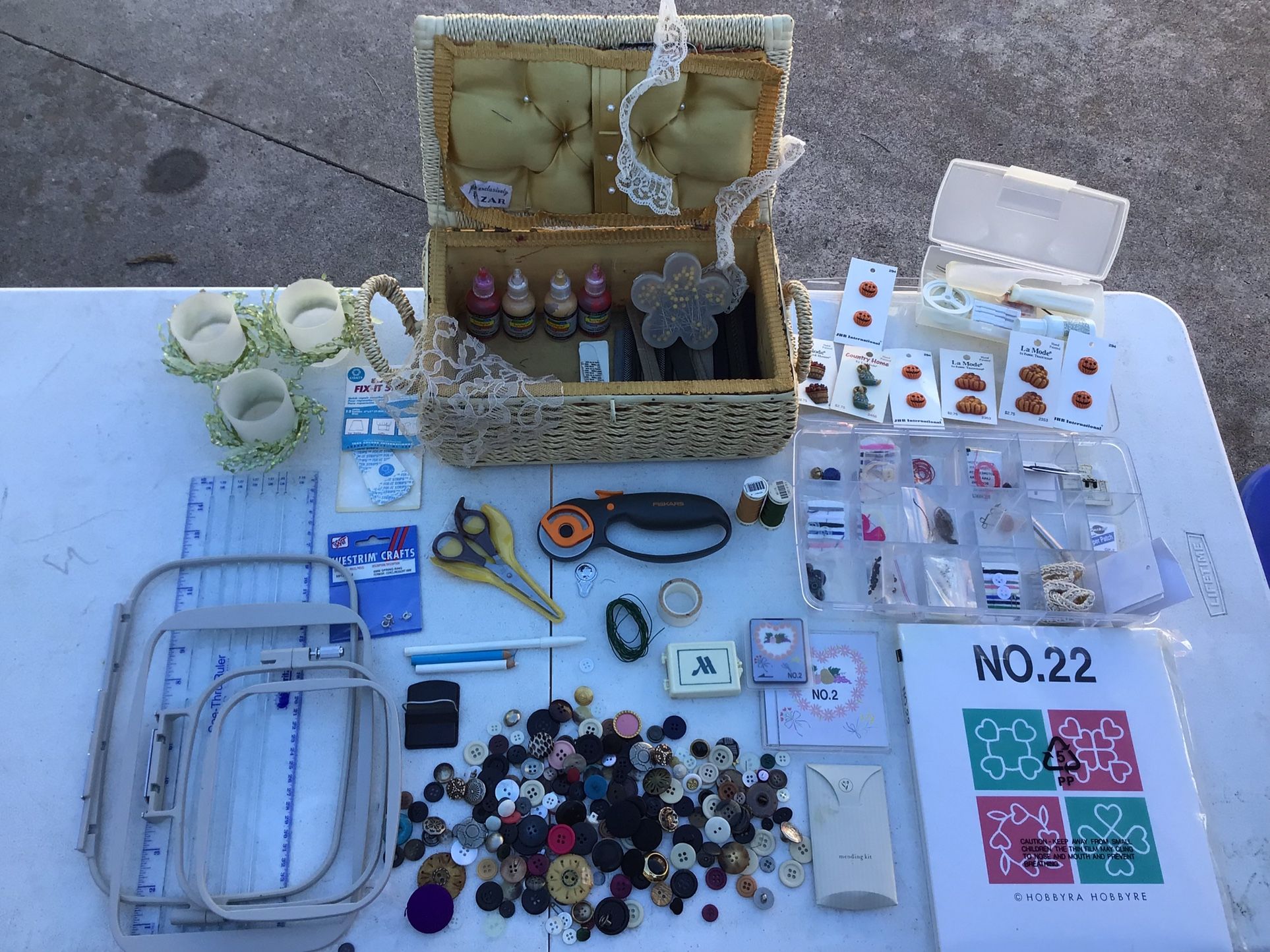 Antique Japanese AZAR wicker sewing box HOBBYRA quilting embroidery card Vintage buttons weaving crochet looms cutting tools lace thread