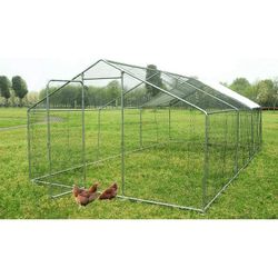 20x10x6.6 FT Large Metal Chicken Coop Walk-in Poultry Cage with Waterproof&Anti-UV Cover, Galvanized Steel Spire Top Coops with Door for Outdoor Backy