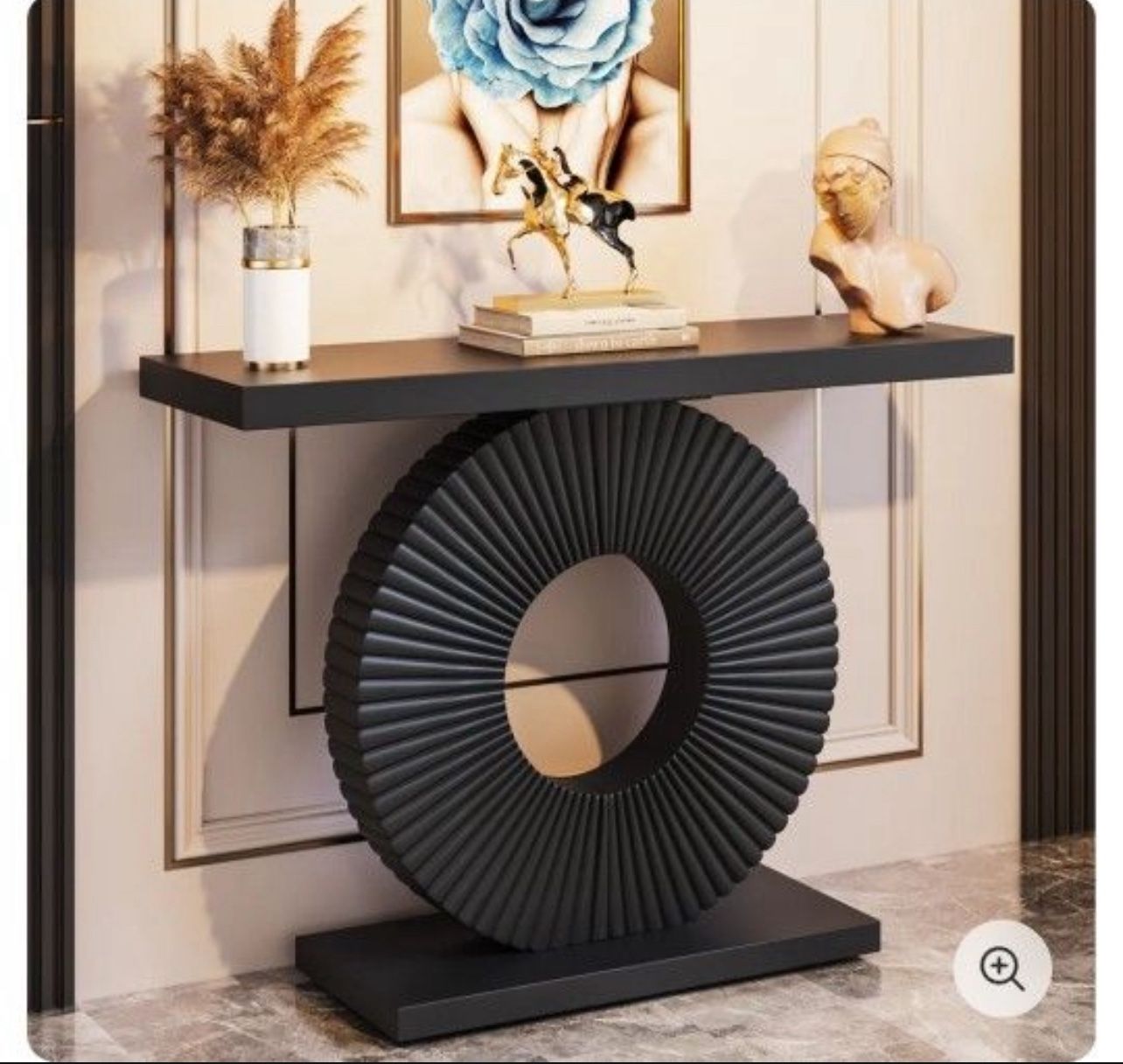 J0292) Modern Console Table 40" Wood Sofa Table with Geometric Base. Black) And White Available 