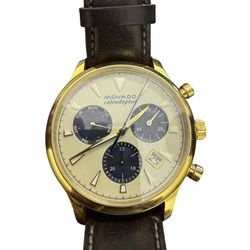 Movado Calendoplan Chronograph Watch - Gold Case & Leather Strap