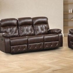 Brand New Brown Leather 3pc Reclining Sofa Set 