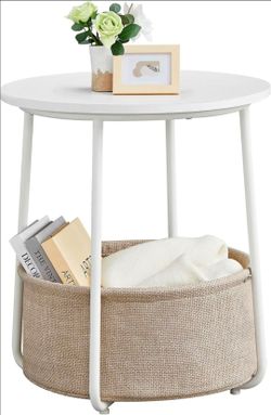 Round Side End Table with Fabric Basket