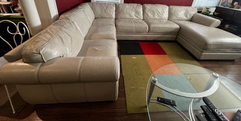 Beige 100% Genuine Leather 3-Piece Sectional Sofa – Good Condition OBO