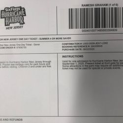 Hurricane harbor New Jersey 6 Ticket For Sale For $100