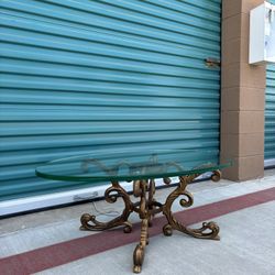 Vintage Baroque Style Wrought Iron Base Oval Glass Coffee Table •FREE DELIVERY•