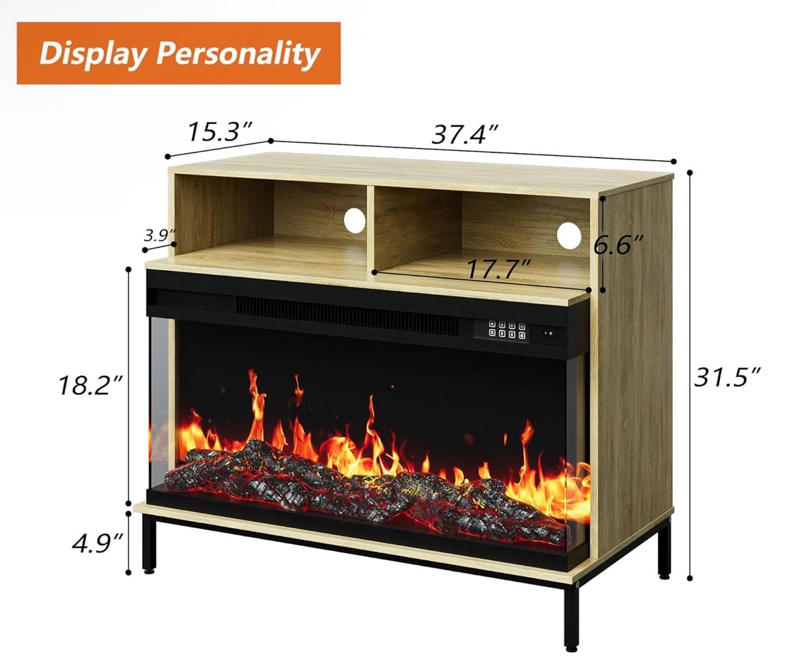 Rustic Wood Media Center – Fits Electric Fireplace Insert (Not Included)