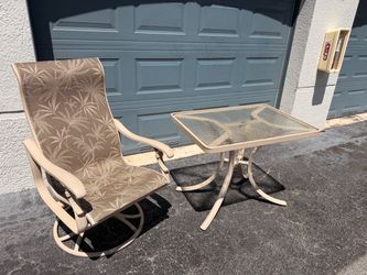 Metal Outdoor Dining Chair and table , Patio Swivel Chairs 360° Sling Chair for Garden Backyard