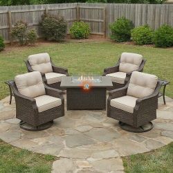 Patio Furniture Set Outdoor Swivel Chair With Fire Pit