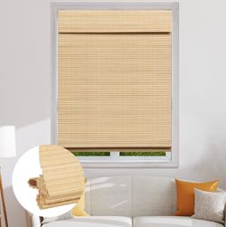 SEEYE Cordless Bamboo Roman Shades, Blackout Natural Bamboo Blinds For Indoor Windows, Roll Up Blind Privacy Shade For Home, Office, Door, UV Resistan