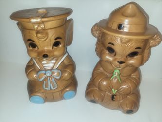 Vintage 1960s Twin Winton Smokey The Bear & Mouse Cookie Jar Brown Ceramic