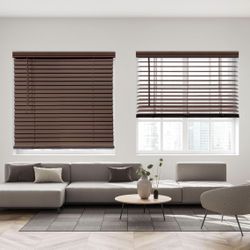 47” x 60” Faux Wood Cordless Blinds – Set of 2 – Bark Brown – NEW