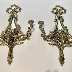 Pair of 2 Regency Syroco Plastic 3 Arm Candle Wall Hanger Sconce 4092