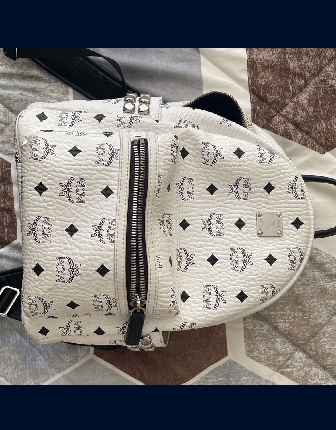 MCM Stark Backpack – White w/ Silver Studs